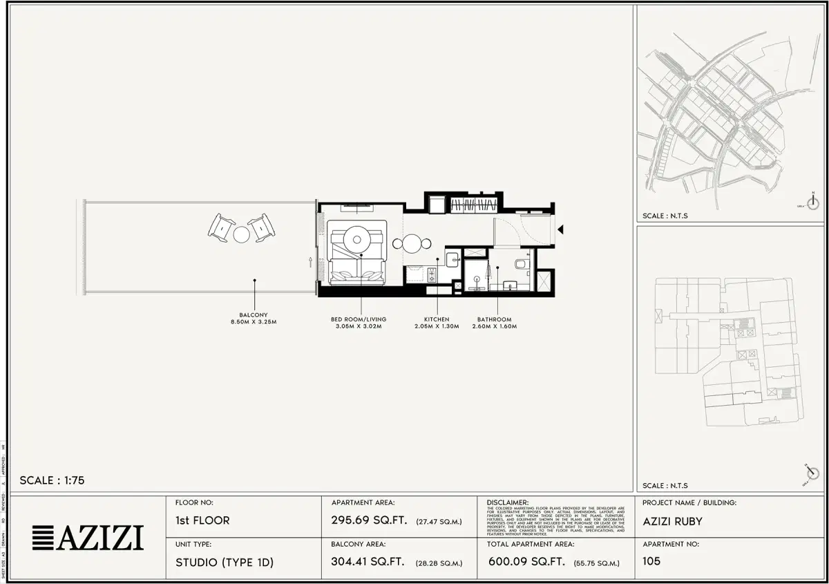 Studios Floor Plan 600 Sq. Ft.
