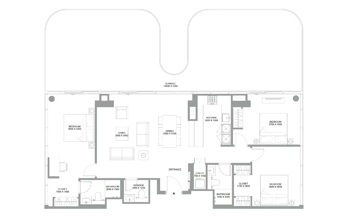 Sobha Pearlside Marina Residences At Siniya Island 3 Bedroom Apartment Floor Plan