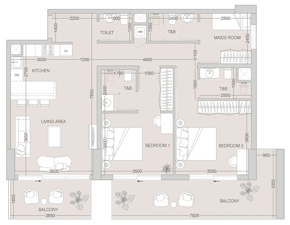 Object 1 W1NNER Apartments at JVT Dubai 2 BR Apartments Floor Plan