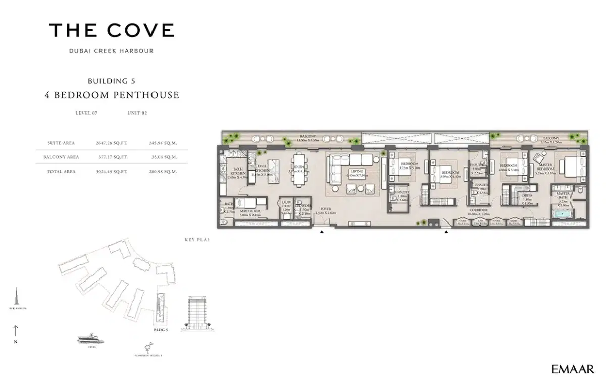 EMAAR The Cove 2 Dubai 4 BR Floor Plan 3,024 Sq. Ft.