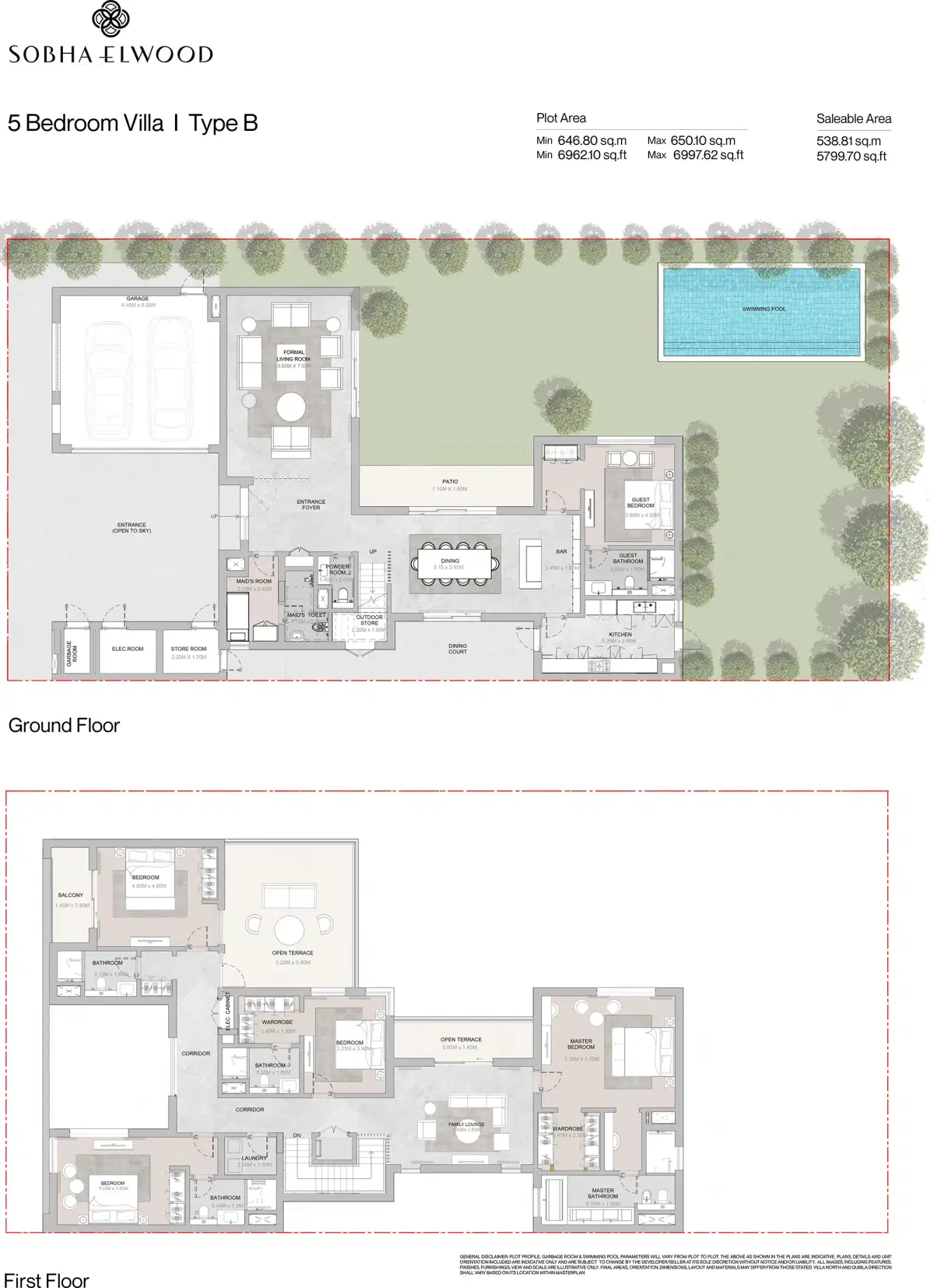 Sobha Elwood Dubai 5 BR Floor Plan 5,799 Sq. Ft.