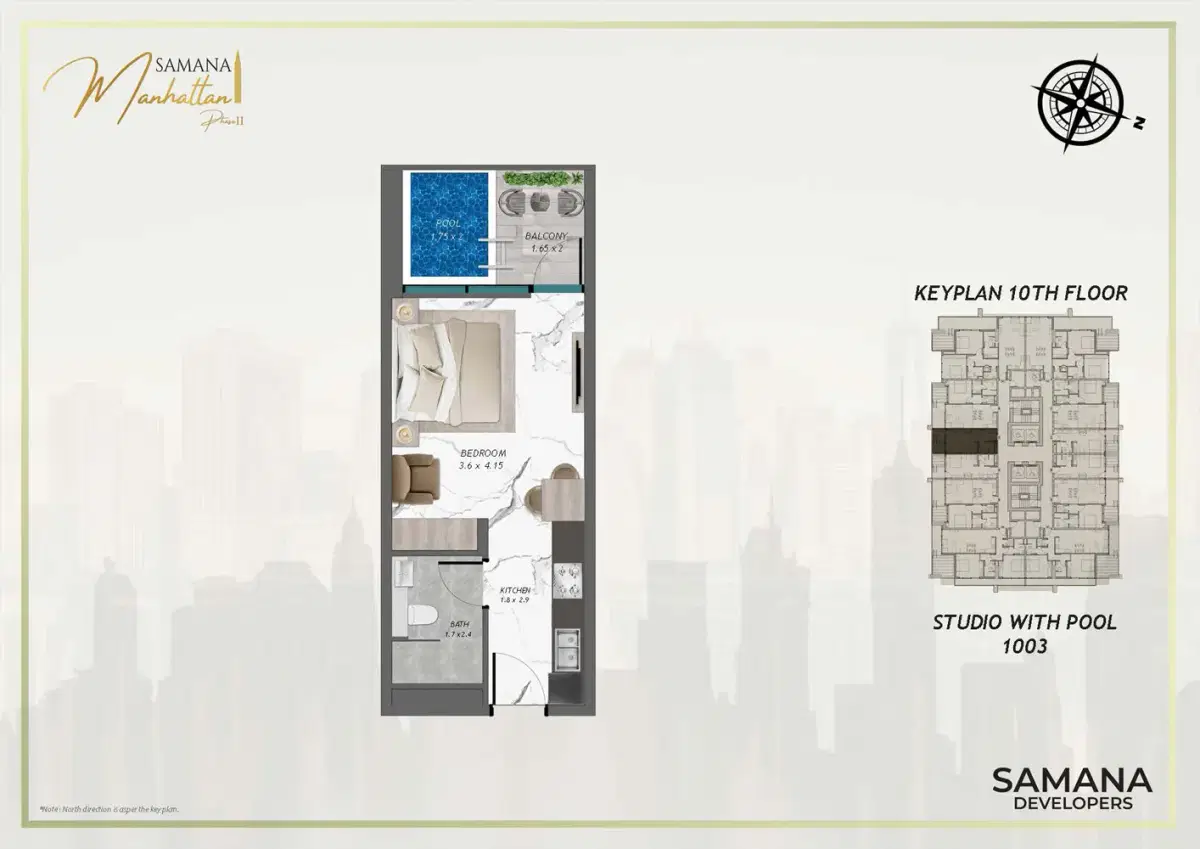 Samana Manhattan 2 Studios Floor Plan 137 Sq. Ft.