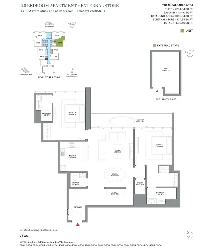 SOBHA Verde Dubai 2.5 BR Floor Plan 1,500 Sq. Ft.