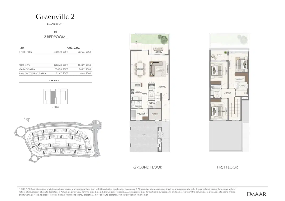 Emaar Greenville 2 Dubai 3 BR Floor Plan 2,450 Sq. Ft.