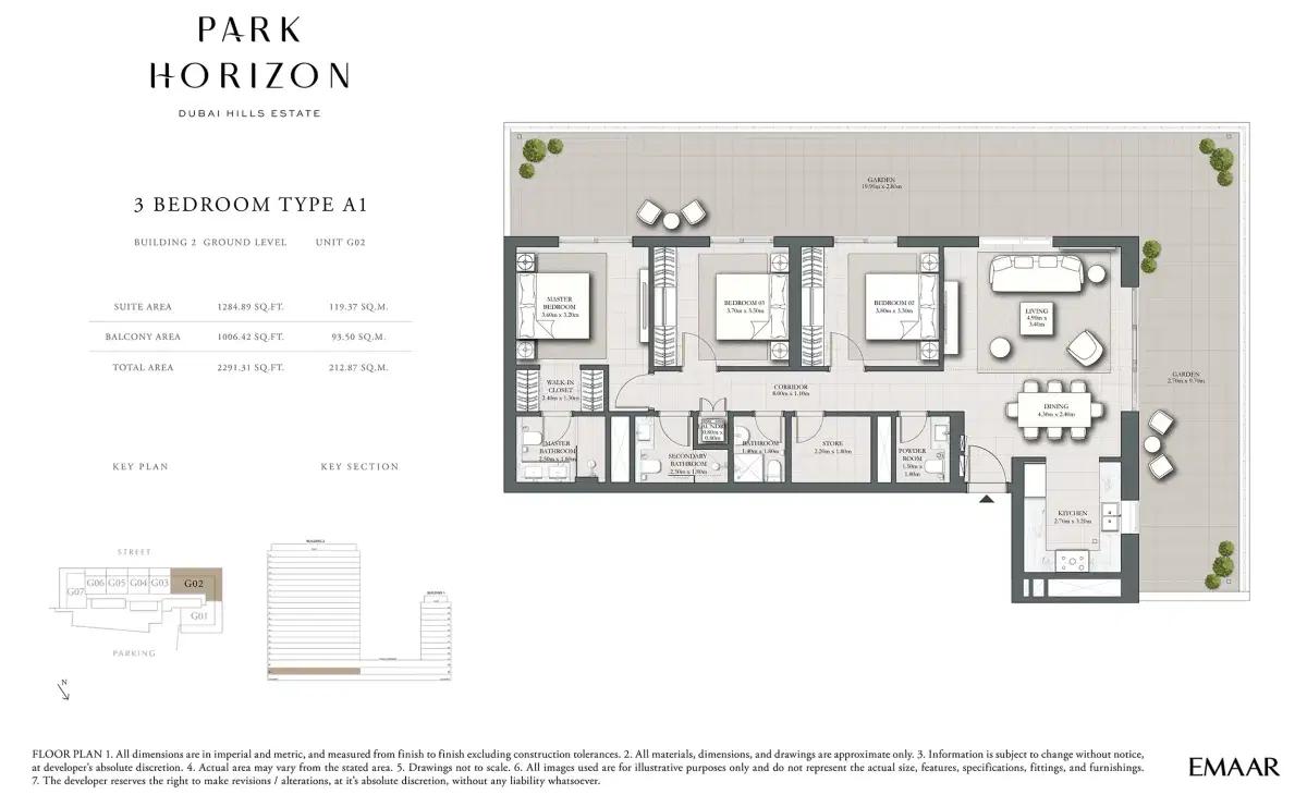Emaar Park Horizon 3 Bedroom Apartments Floor Plan