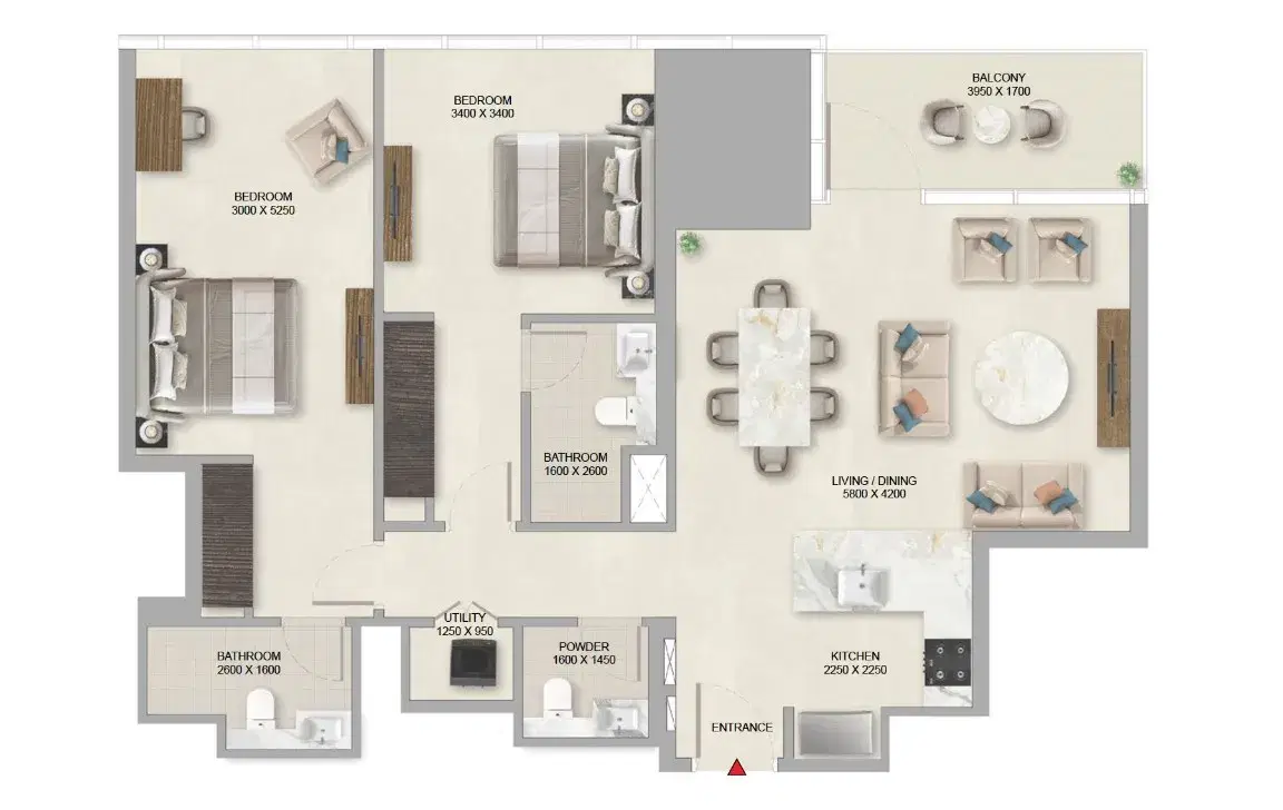 Sobha Skyparks Downtown Sheikh Zayed Road 2 Bedroom Apartment Floor Plan