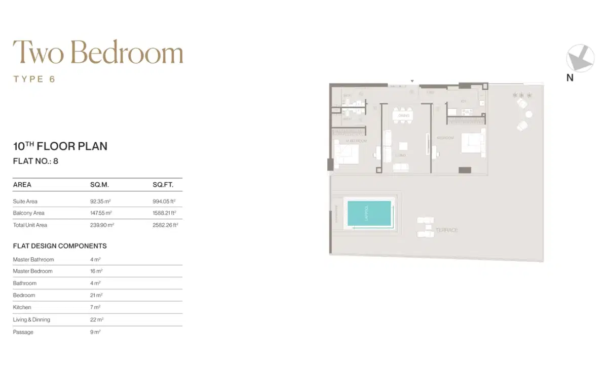 Binghatti Trillionaire Residences Dubai 2 BR Floor Plan 2,582 Sq. Ft.