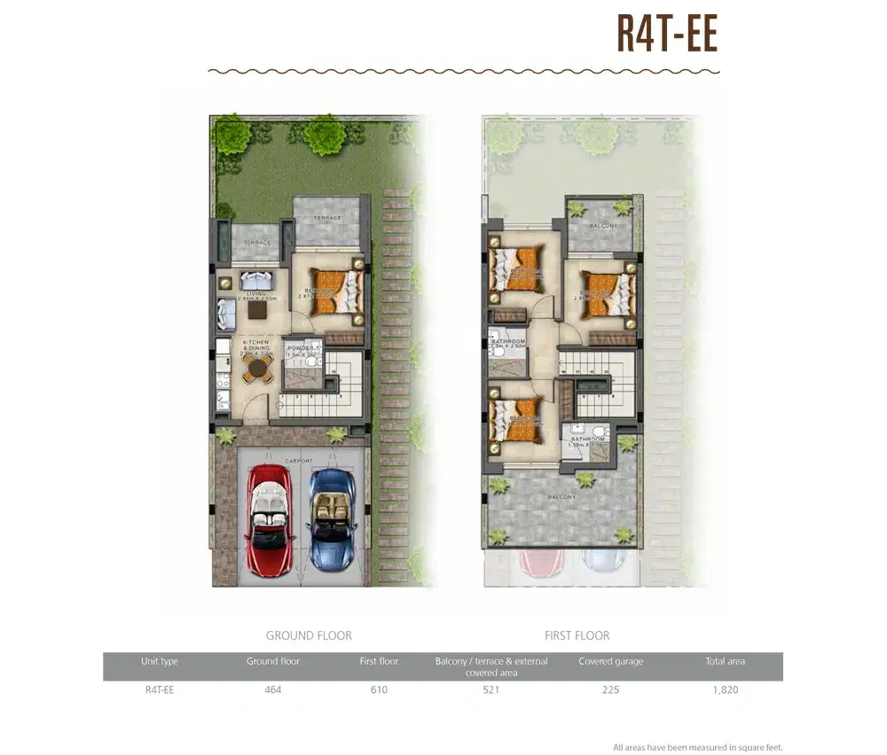 Sahara Villas Dubai 4 BR Floor Plan 1,820 Sq. Ft.
