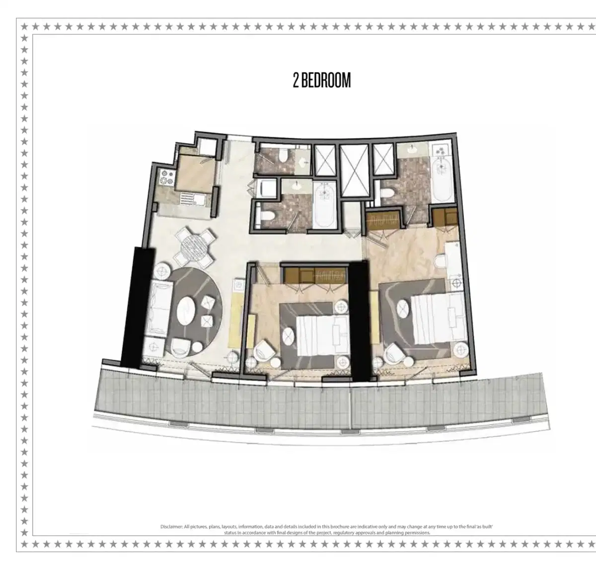 Damac Towers By Paramount Hotels And Resorts 2 BR Apartment Floor Plan