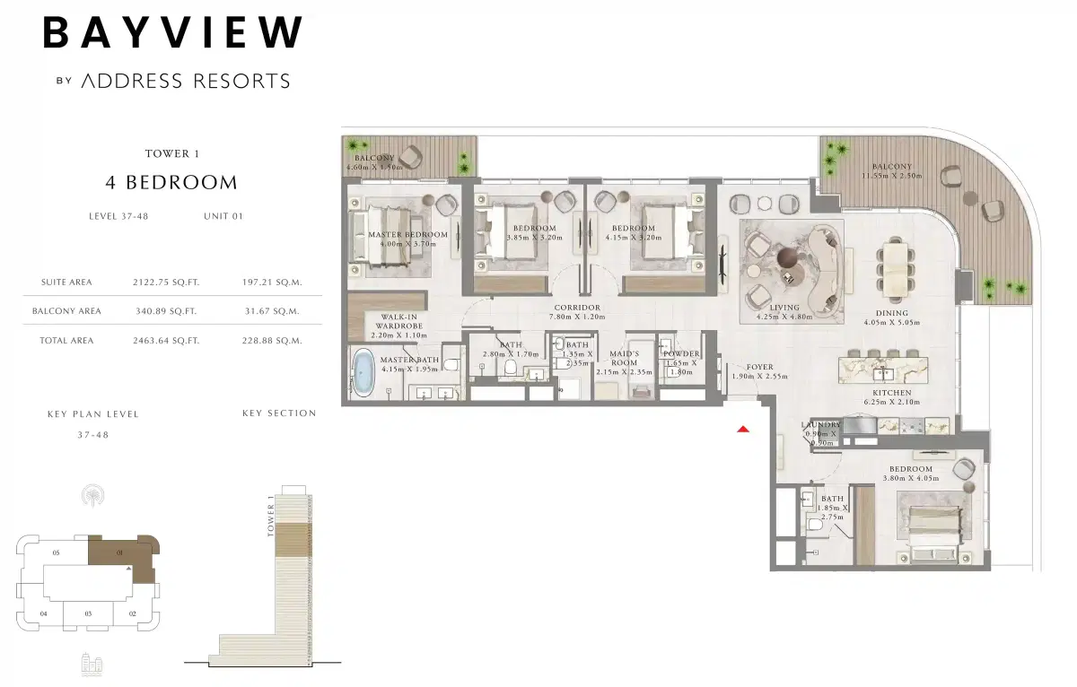 EMAAR Bayview by Address Resorts 4 Bedroom Apartments Floor Plan
