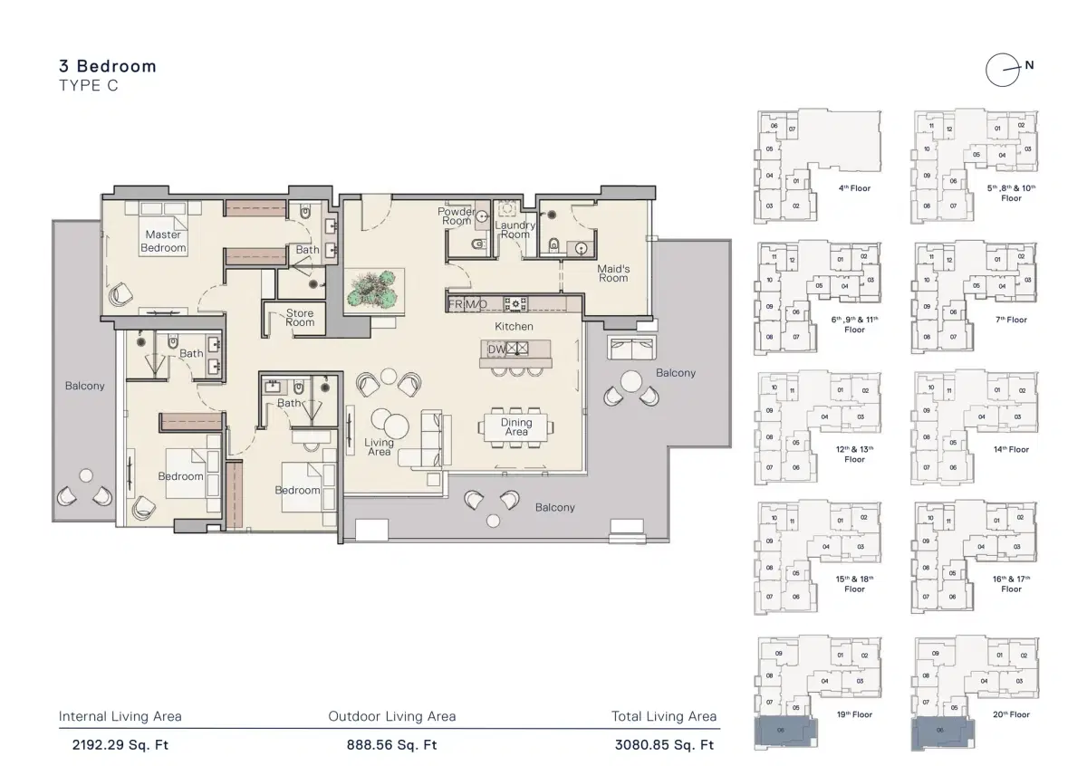 Ellington The Crestmark 3 BR Apartment Floor Plan