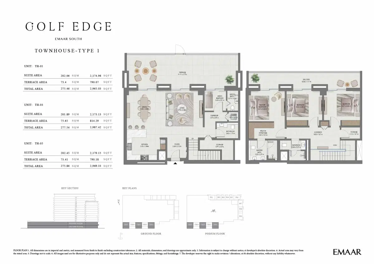 Emaar Golf Edge 3 BR Floor Plan 2,965 Sq. Ft.