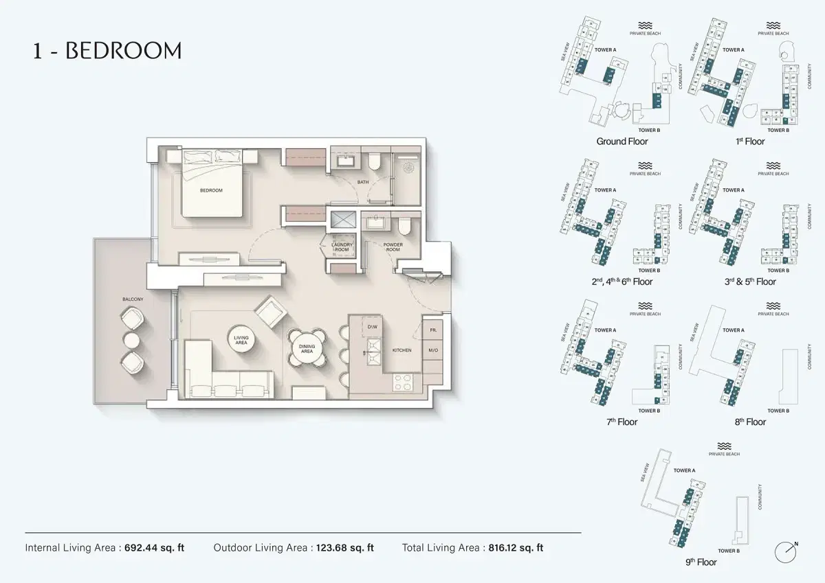 1 BR Floor Plan 816 Sq. Ft.
