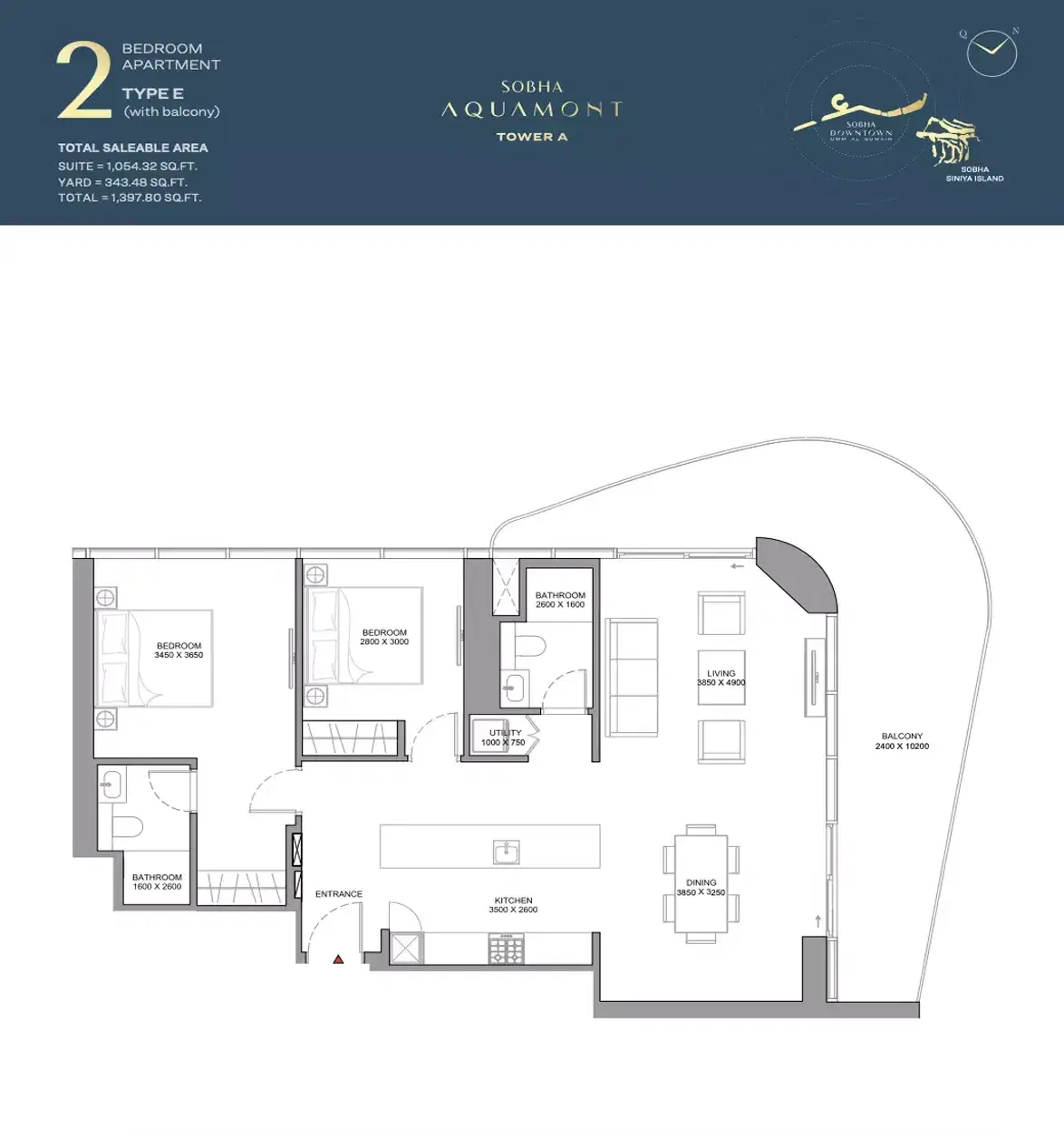Aquamont at Downtown Umm Al Quwain 2 BR Floor Plan 1,397 Sq. Ft.