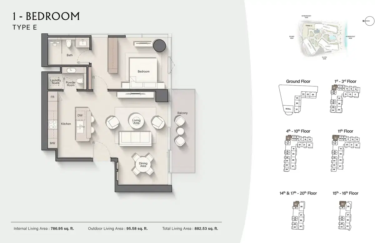 1 BR Floor Plan 882 Sq. Ft.