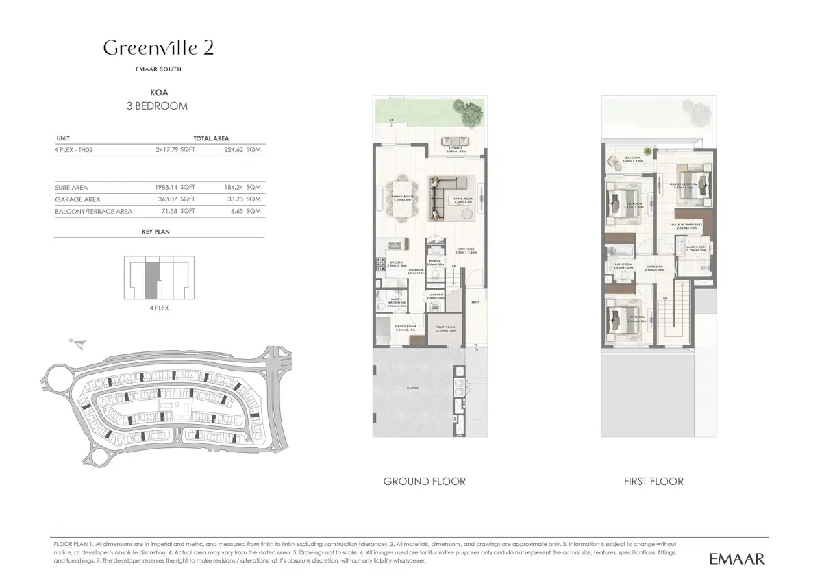 Emaar Greenville 2 Dubai 3 BR Floor Plan 2,418 Sq. Ft.