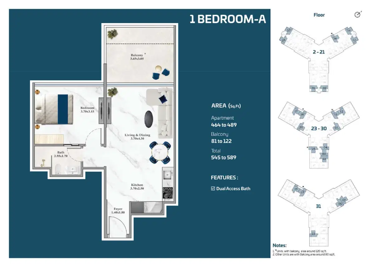 1 BR Floor Plan 589 Sq. Ft.