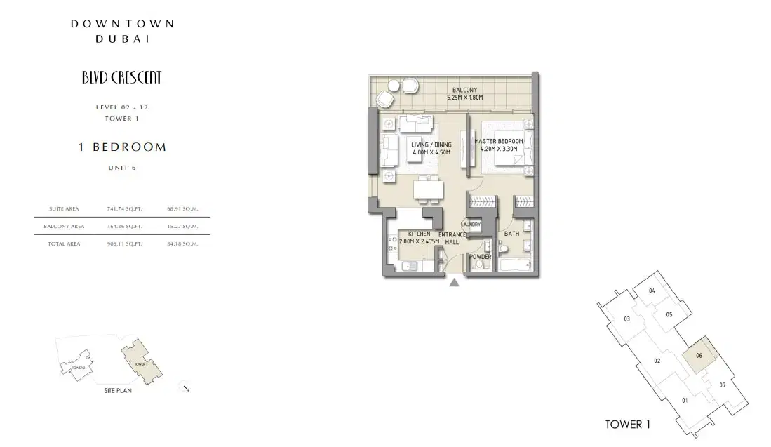 Emaar BLVD Crescent at Downtown Dubai | Apartments & Penthouses 1 BR Apartment Floor Plan