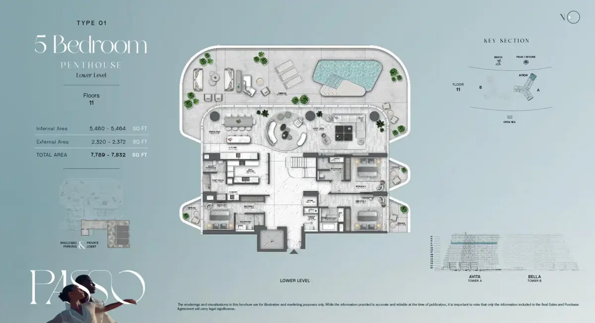 Passo by Beyond at Palm Jumeirah, Dubai 5 BR Floor Plan 7,789 Sq. Ft.