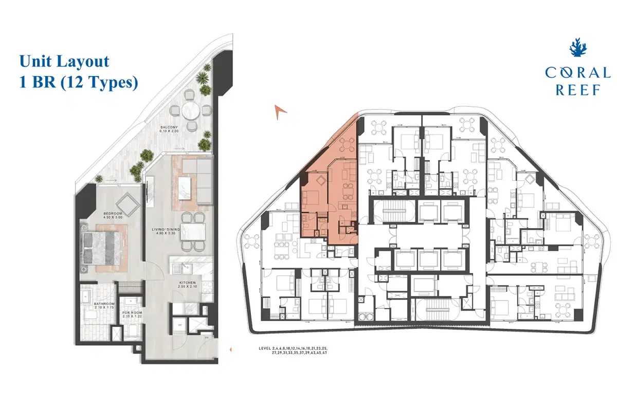 Damac Coral Reef 1 Bedroom Apartments Floor Plan