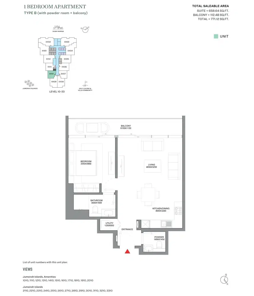 SOBHA Verde Dubai 1 BR Floor Plan 771 Sq. Ft.