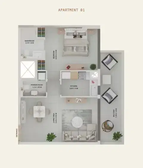 Symbolic Alpha Apartments at Dubailand Dubai 1 BR Apartment Floor Plan