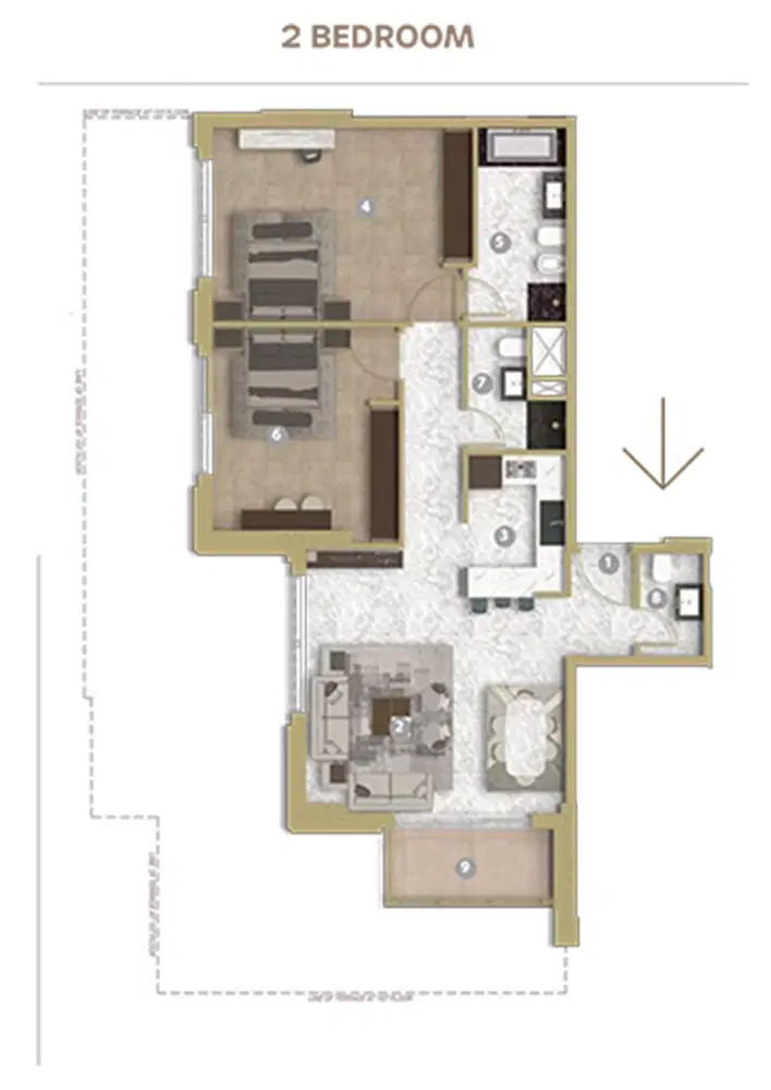 Avenue Residence 5 2 BR Apartment Floor Plan