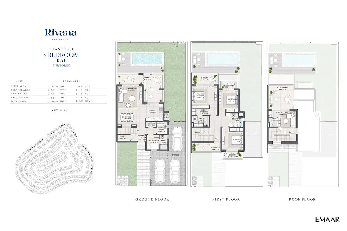 EMAAR Rivana Dubai 3 BR Floor Plan 3,208 Sq. Ft.