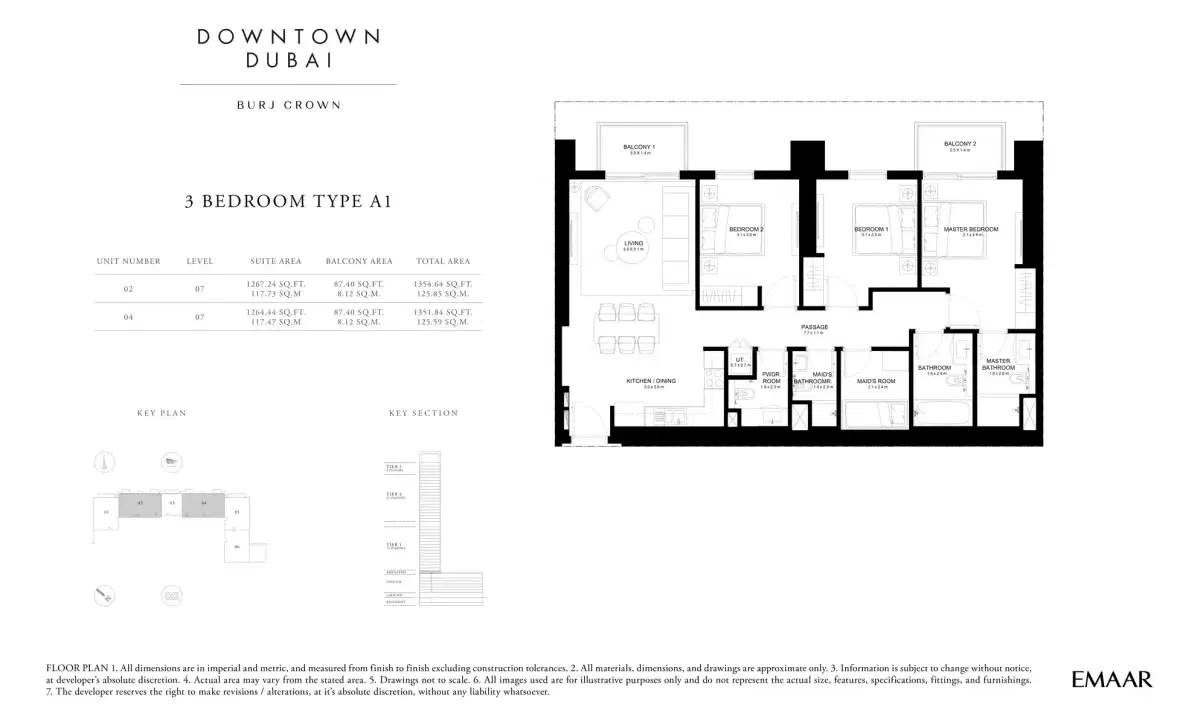 Burj Crown 3 BR Apartment Floor Plan