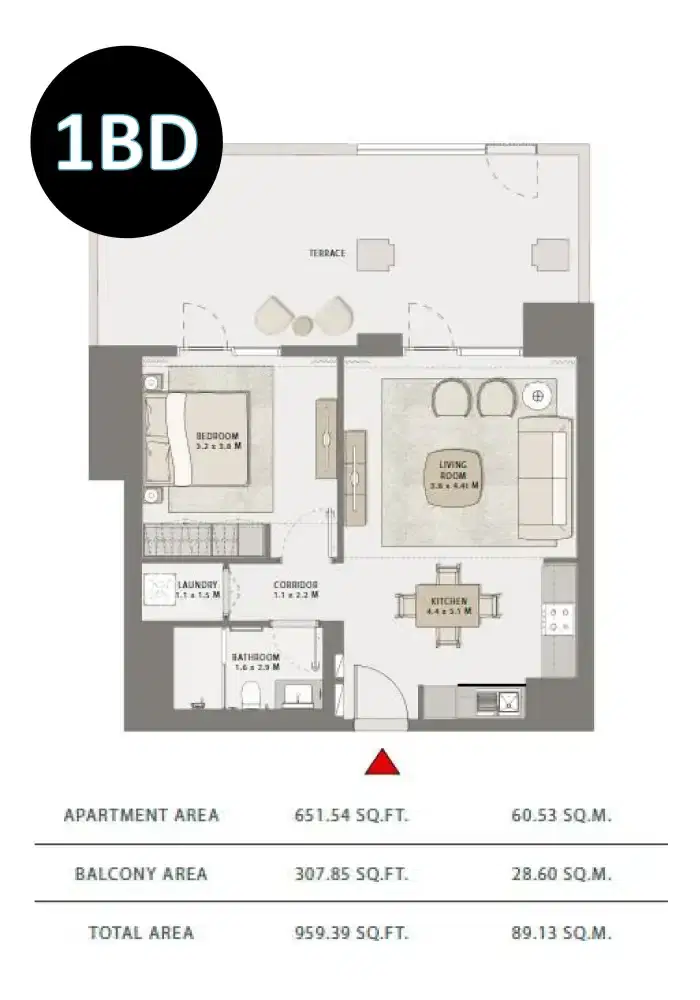Emaar Creek Beach Grove 1 Bedroom Apartments Floor Plan