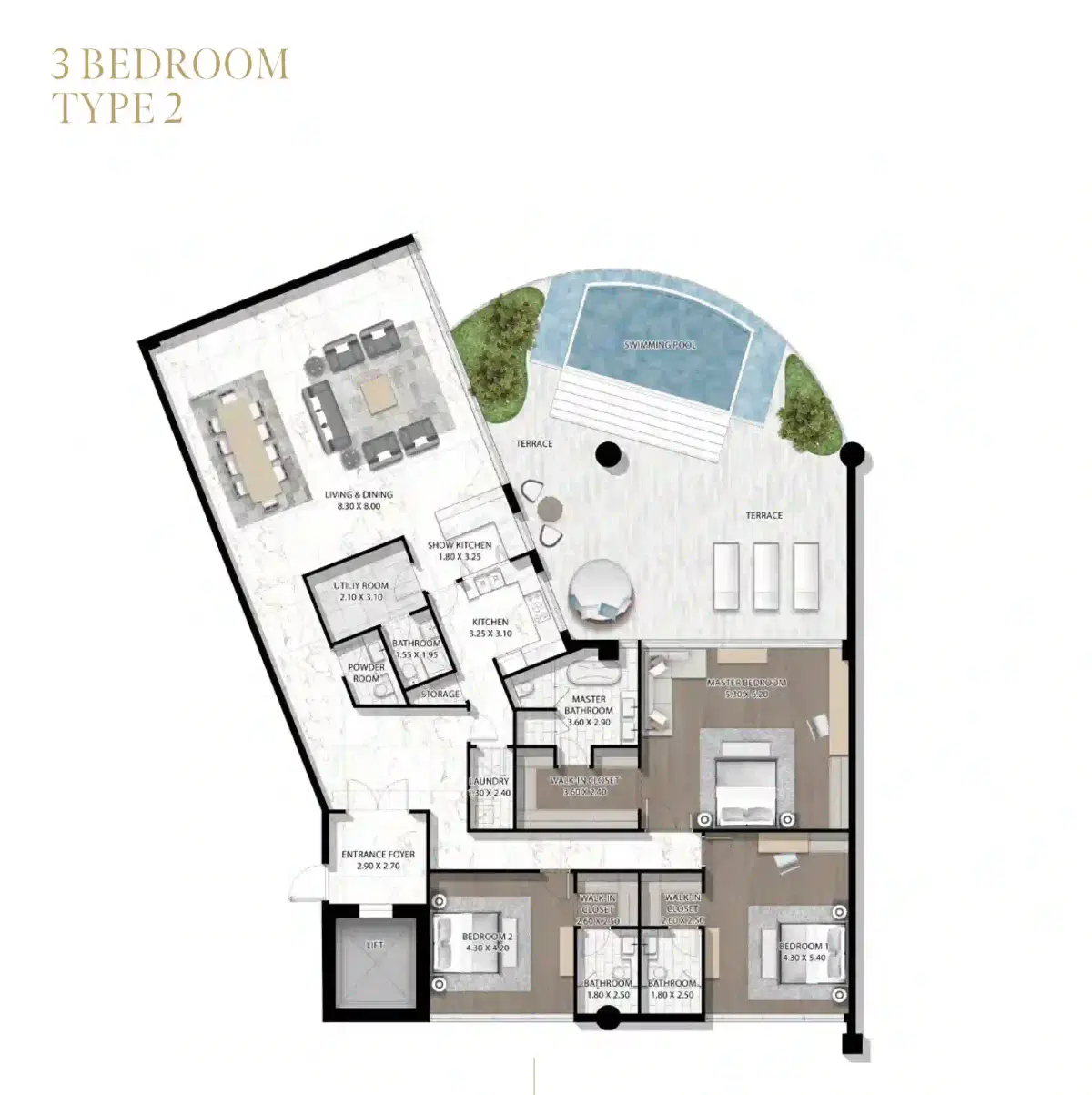 Damac Cavalli Couture 3 Bedroom Apartments Floor Plan