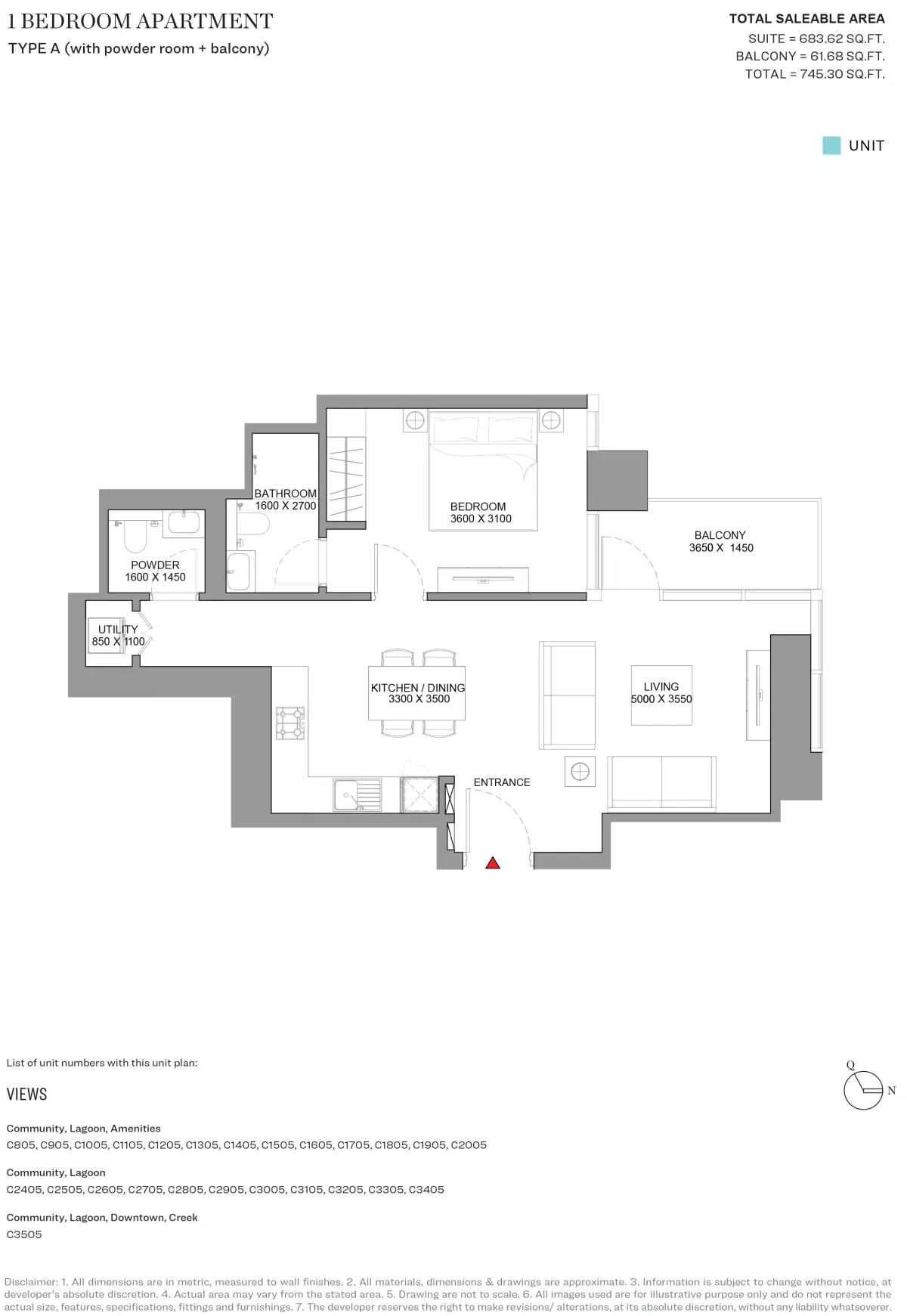 Skyscape Aura Sobha Hartland 2 1 Bedroom Apartments Floor Plan