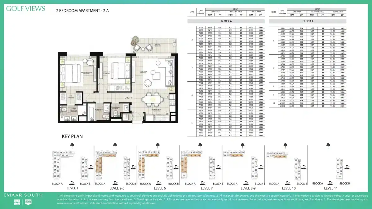 Golf Views Emaar South 2 BR Apartment Floor Plan