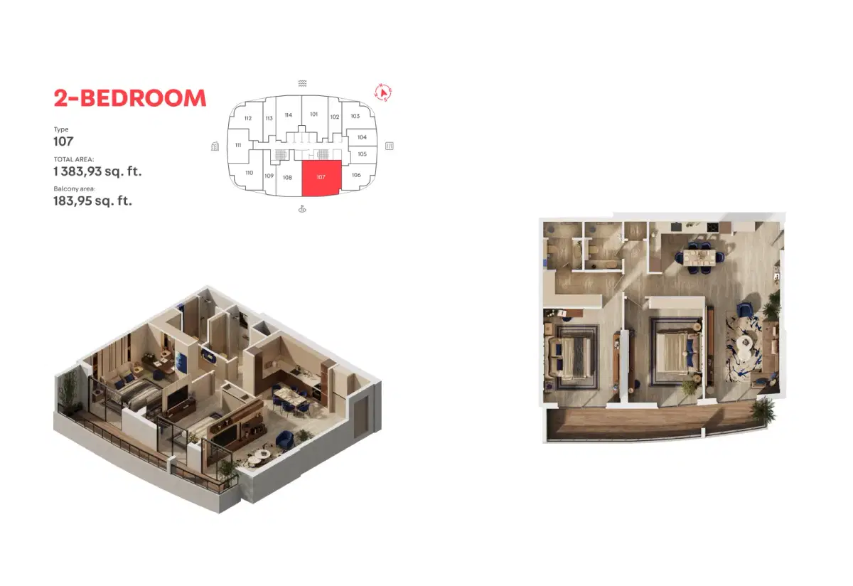 MAG 777 Dubai 2 BR Floor Plan 1,384 Sq. Ft.
