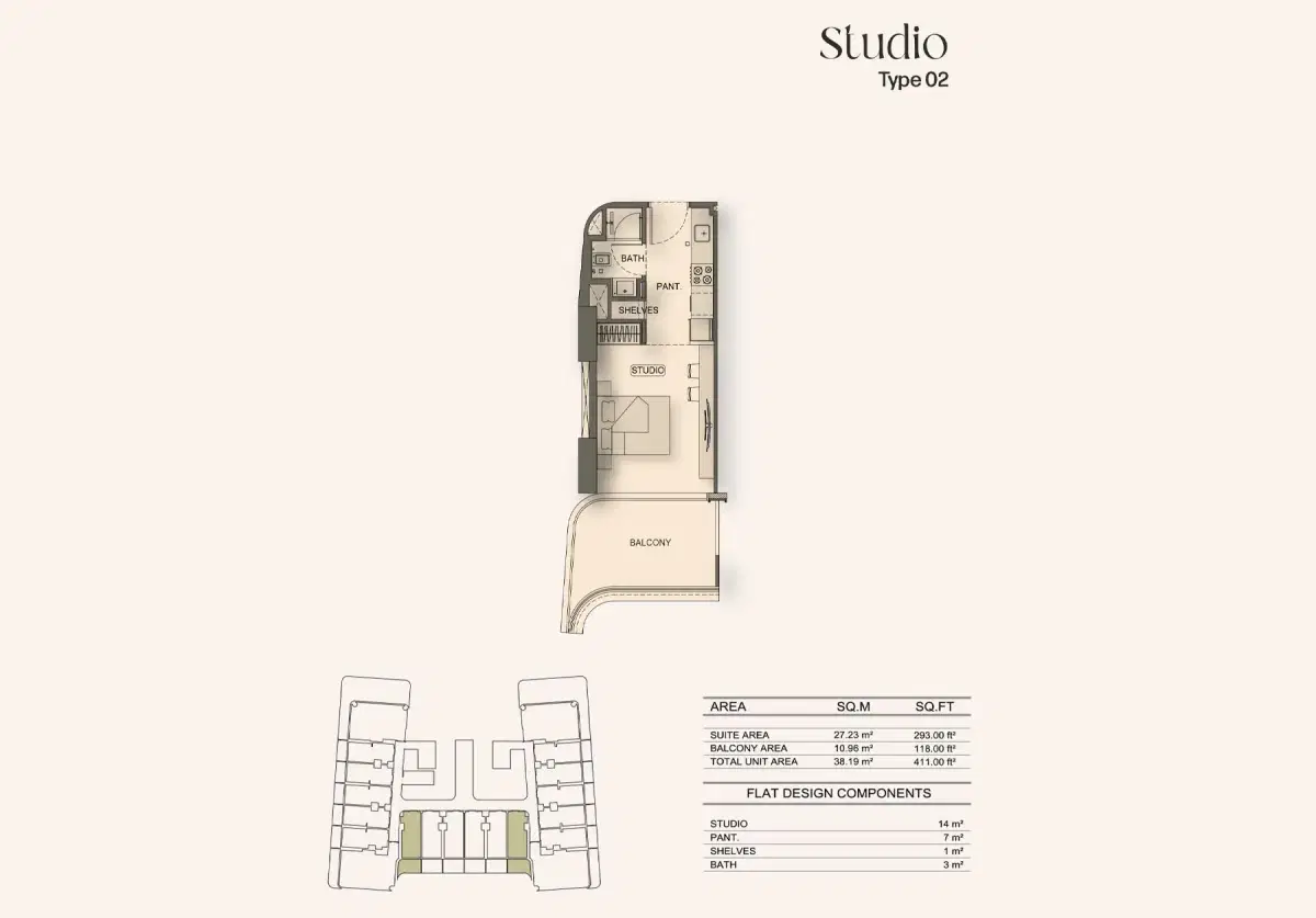 Studios Floor Plan 411 Sq. Ft.