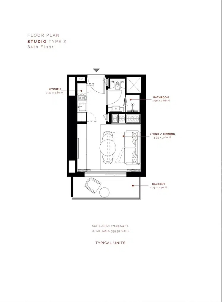 Milan Heights Azizi at City of Arabia Studio Floor Plan 339 Sq. Ft.
