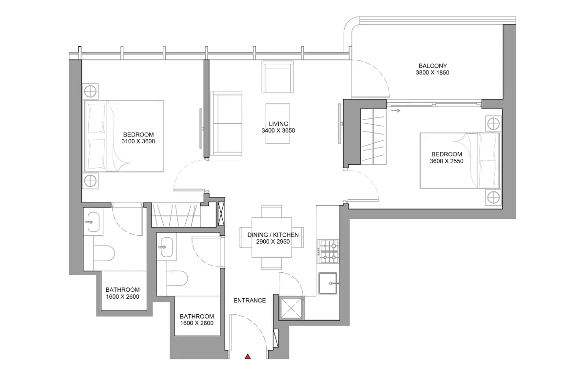 Sobha Aquamont At Downtown Umm Al Quwain 2 Bedroom Apartment (Type A) Floor Plan
