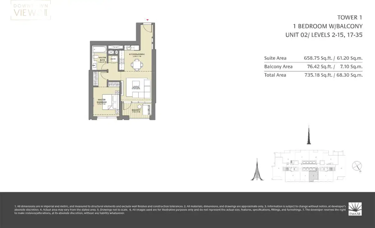 Emaar Downtown Views Ii 1 Bedroom Apartments Floor Plan
