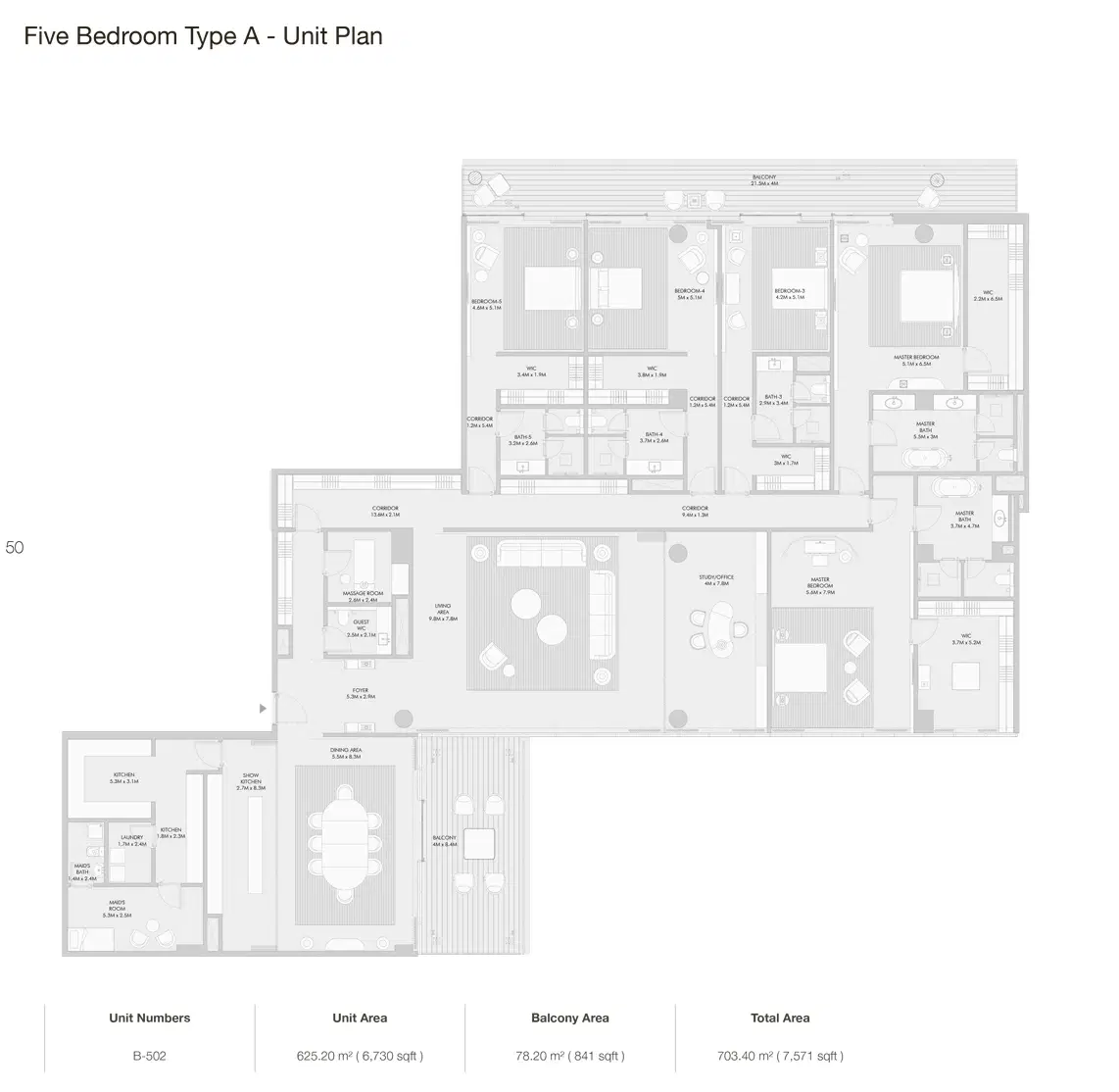 Armani Beach Residences Palm Jumeirah Arada 5 BR Apartment Floor Plan