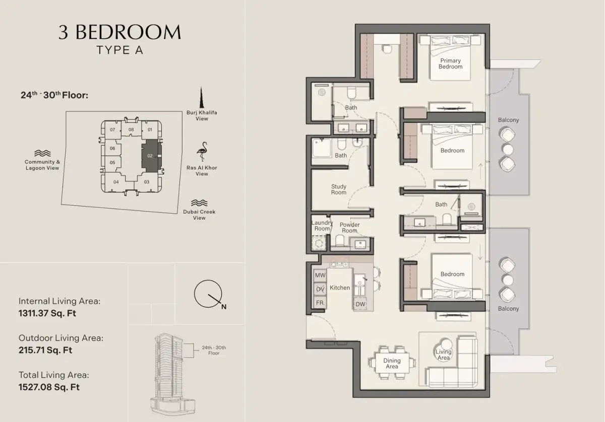 Ellington Belgrove Residences At Meydan 3 Bedroom Apartments Floor Plan