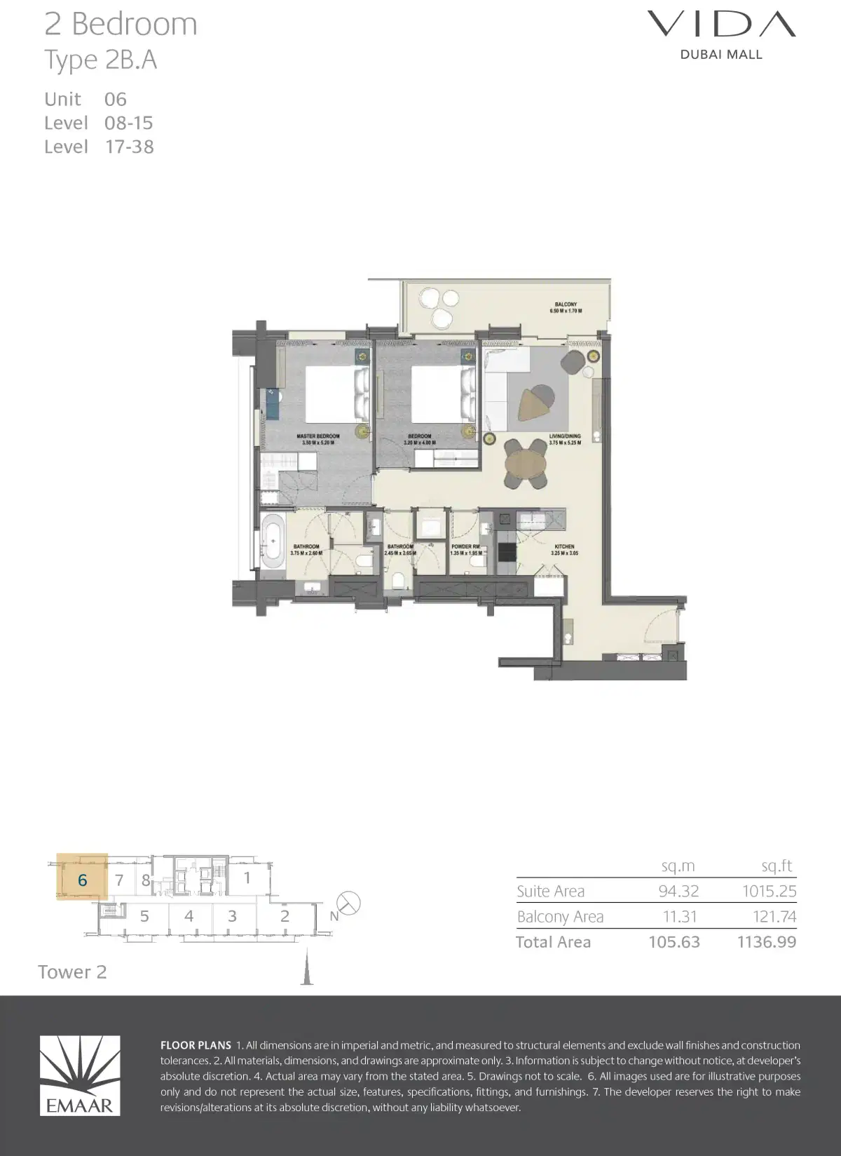 Vida Dubai Mall 2 Bedroom Apartments Floor Plan