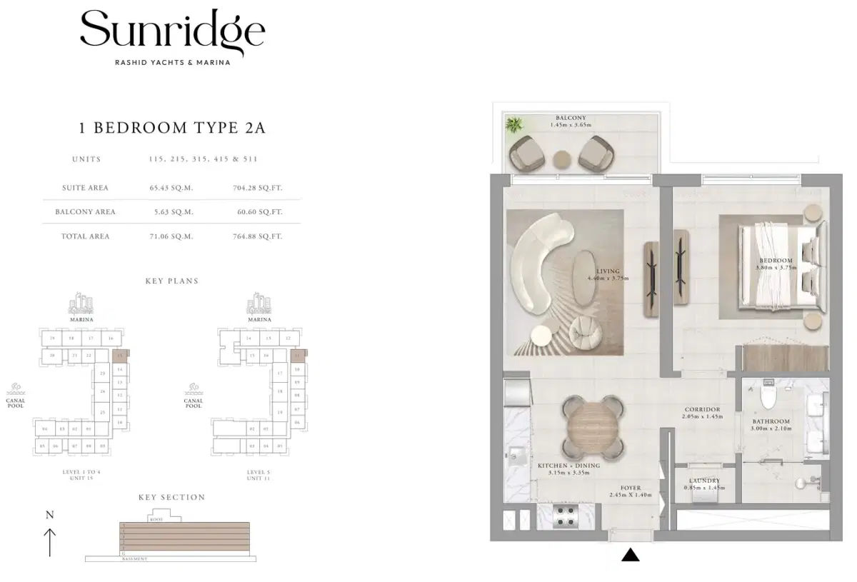 Emaar Sunridge Dubai 1 BR Floor Plan 765 Sq. Ft.