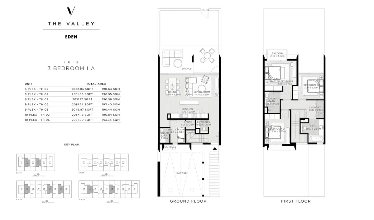 EMAAR The Valley Eden Dubai 3 BR Floor Plan 2,081 Sq. Ft.