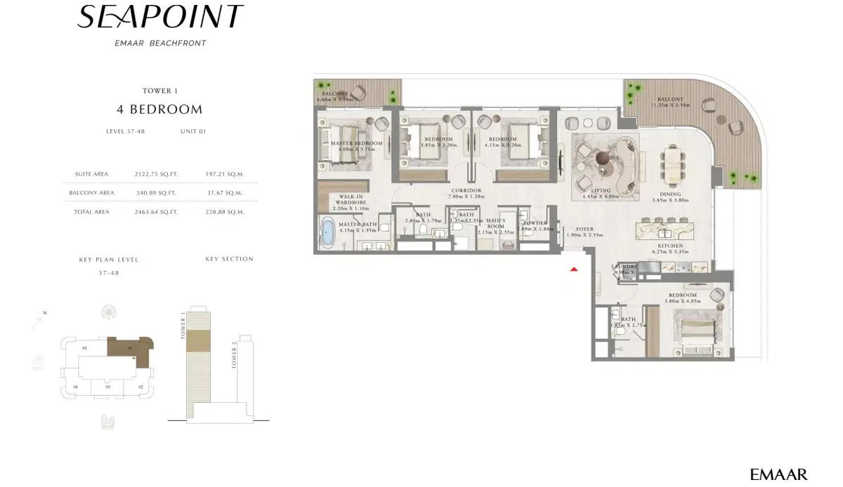 EMAAR Seapoint Development 4 BR Floor Plan 2,463 Sq. Ft.