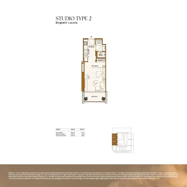 Binghatti Luxuria at Jumeirah Village Triangle Studios Floor Plan 336 Sq. Ft.