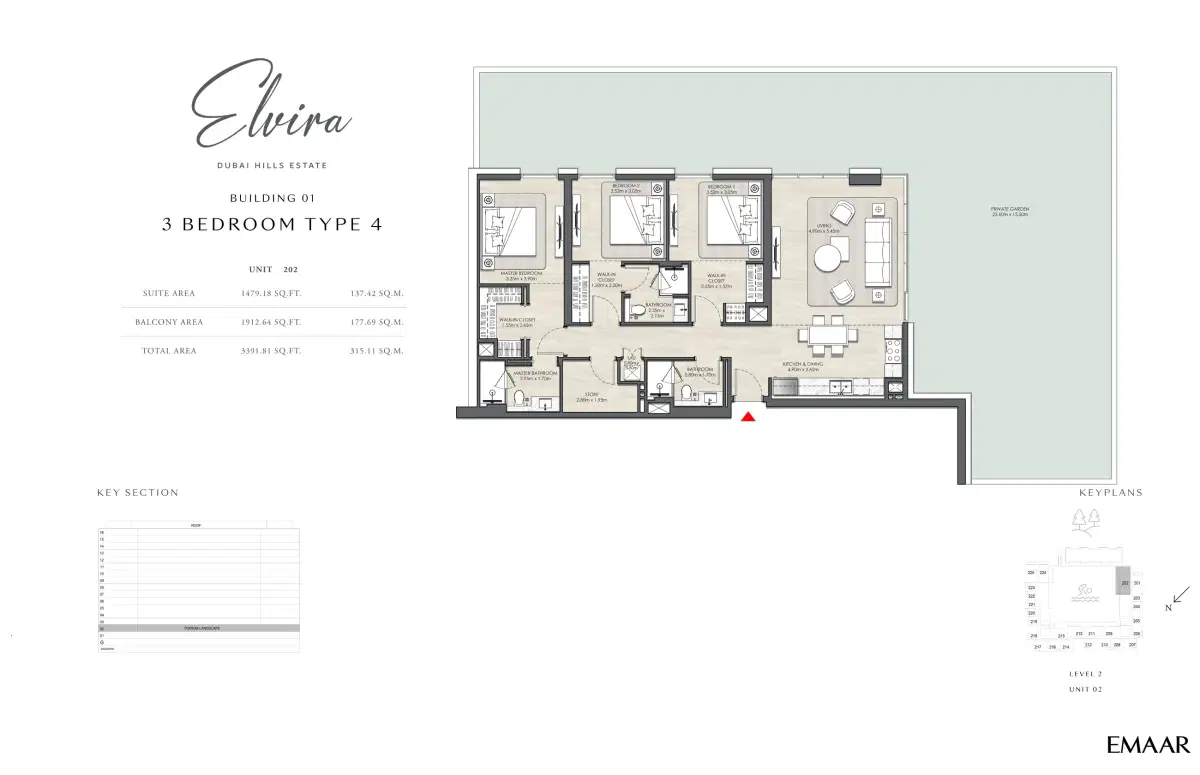 EMAAR Elvira 3 BR Floor Plan 3,392 Sq. Ft.
