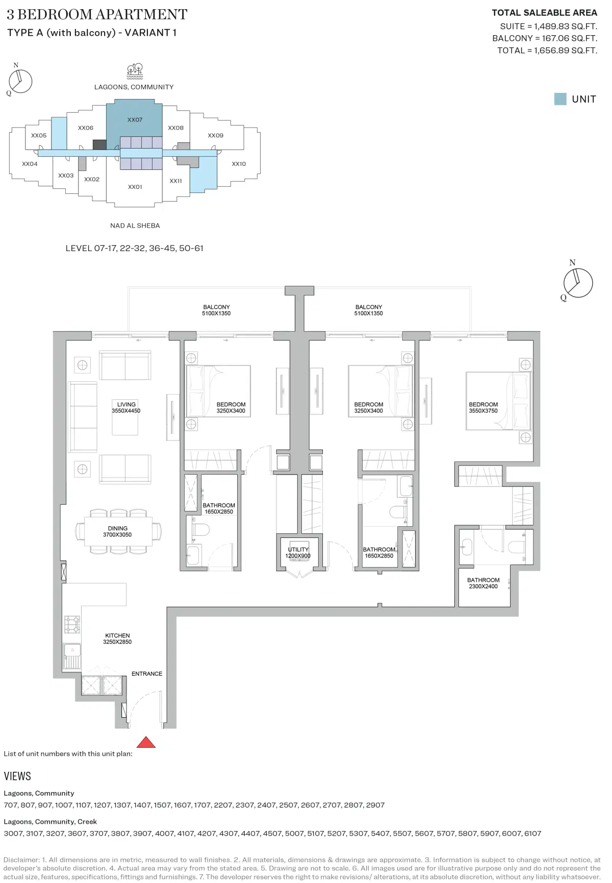 320 Riverside Crescent Dubai 3 BR Floor Plan 1,657 Sq. Ft.