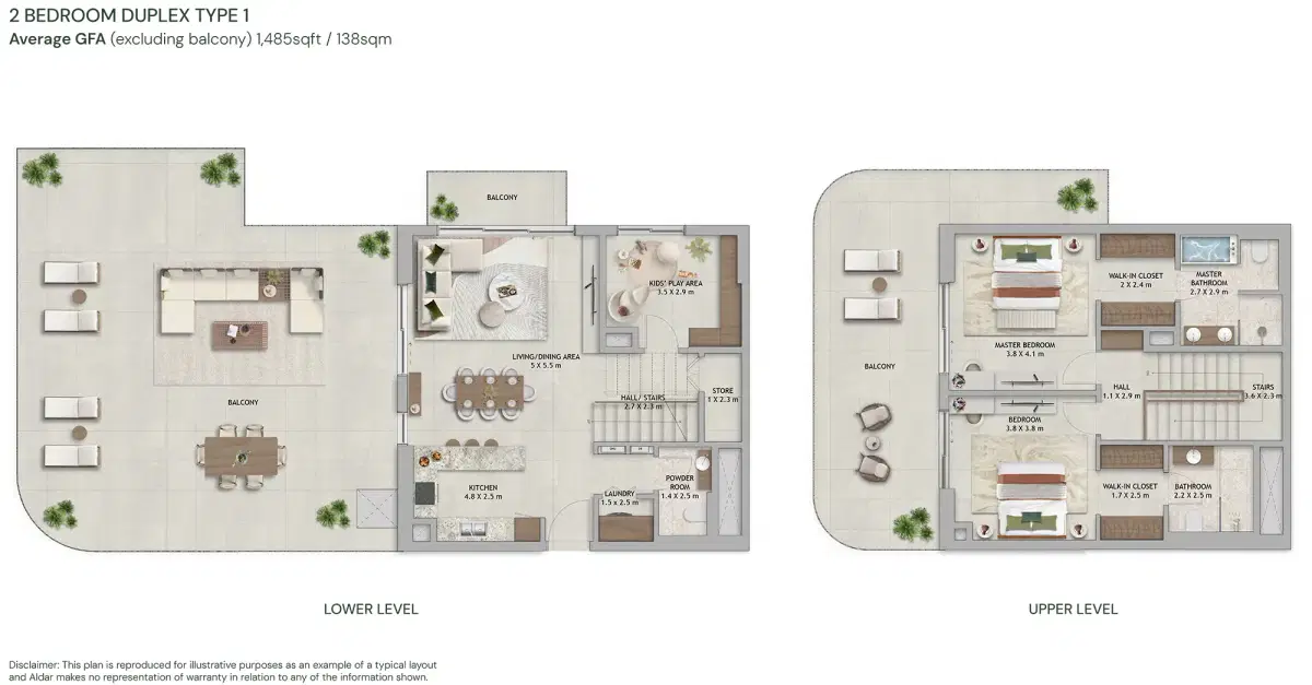 Aldar Verdes by Haven Dubai 2 BR Floor Plan 1,485 Sq. Ft.