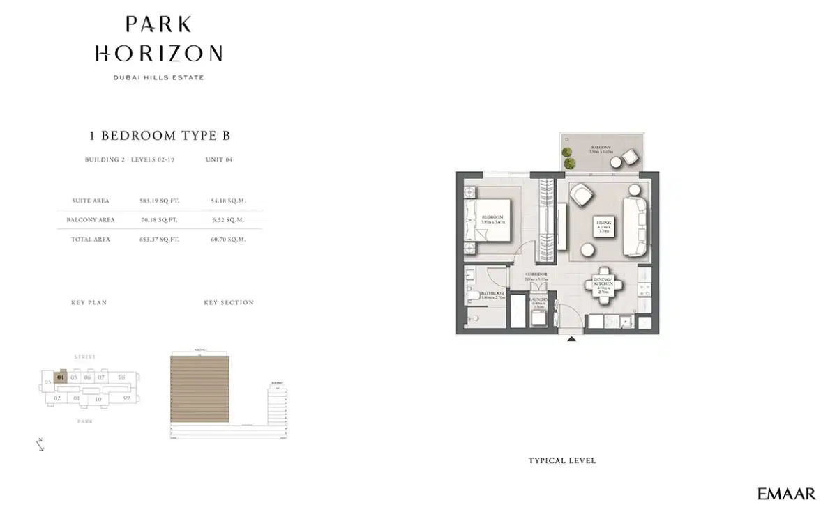 EMAAR Park Horizon Dubai 1 BR Floor Plan 653 Sq. Ft.