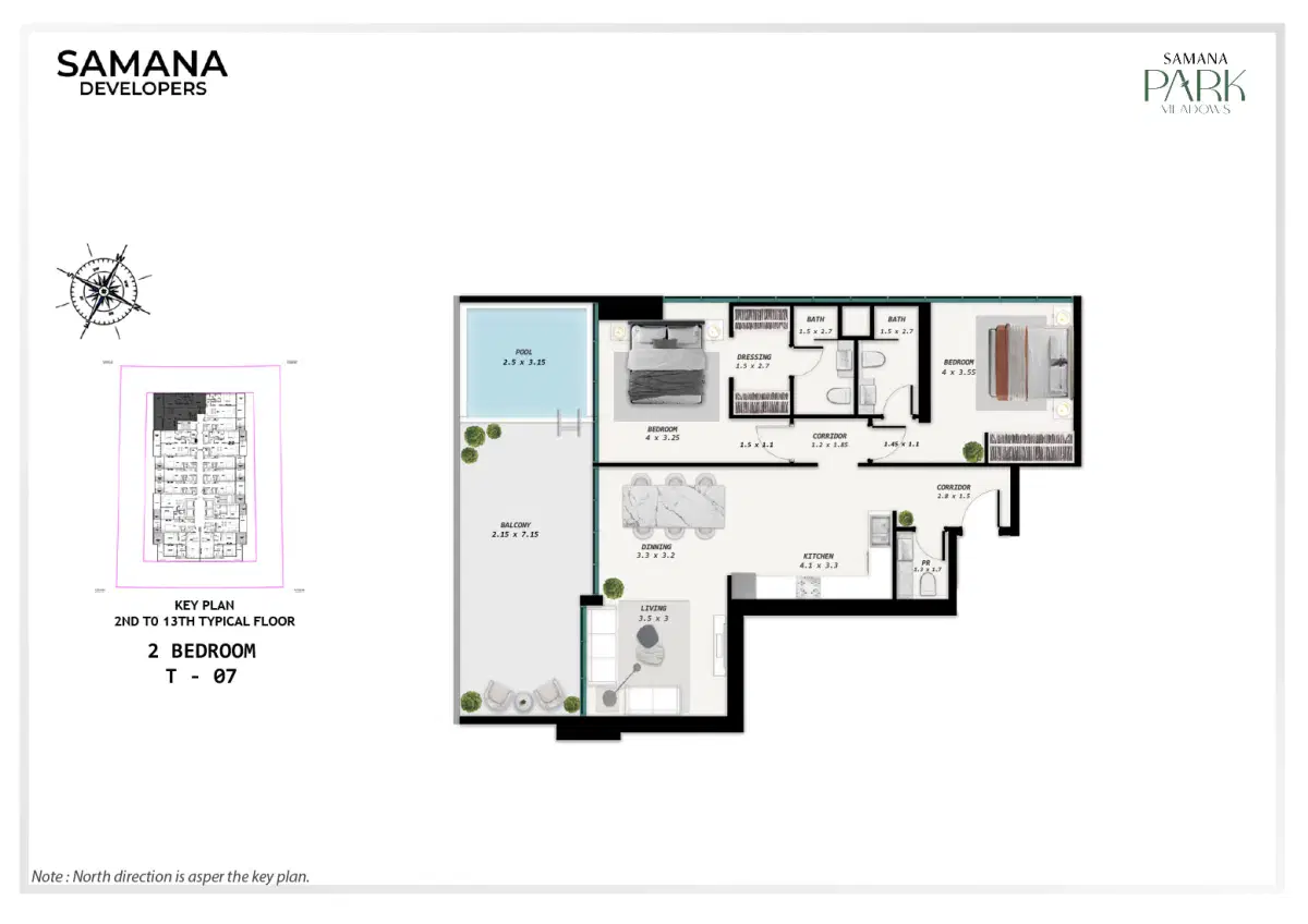 Samana Park Meadows Dlrc 2 BR Apartment Floor Plan
